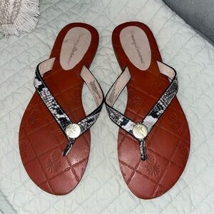 Tommy Bahama Black and White Snake Print leather thong Sandals